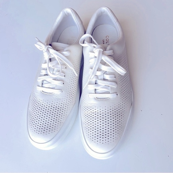 Cole Hahn Men’s Grandpro Rally Laser-Cut Sneakers in White w Gold SZ 10M - Picture 1 of 11